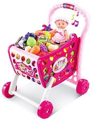 

NIYAMAT New Imported Girls Shopping cart Toy with Fruits and Vegetables for Kids