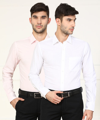 Peter England Men Solid Formal White Shirt(Pack of 2)
