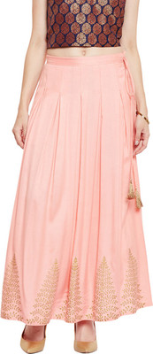 BITTERLIME Self Design Women Flared Pink Skirt