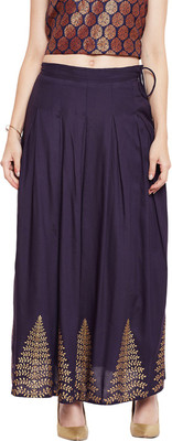 BITTERLIME Self Design Women Flared Blue Skirt
