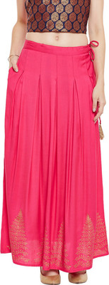 BITTERLIME Self Design Women Flared Pink Skirt