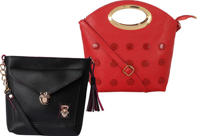 

Element Cart Women Casual, Evening/Party, Formal Red, Black PU Sling Bag, Black;red