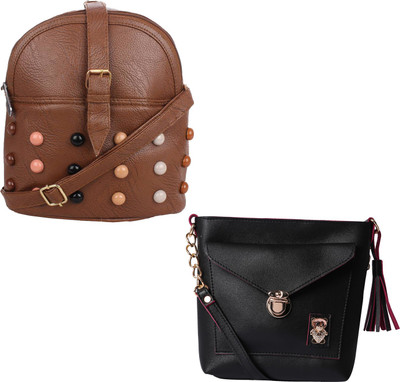 

Fillin Cart Women Casual, Evening/Party, Formal Brown, Black PU Sling Bag, Black;brown