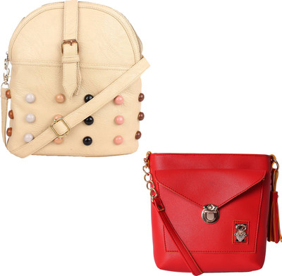 

Element Cart Women Casual, Evening/Party, Formal White, Red PU Sling Bag, Red;white
