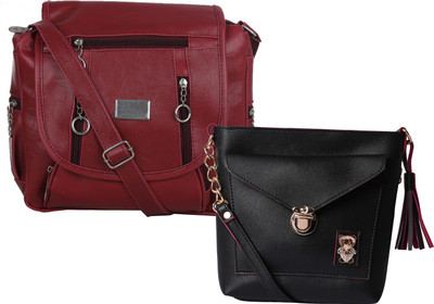 

Fillin Cart Women Casual, Evening/Party, Formal Maroon, Black PU Sling Bag, Black;maroon