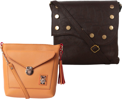 Fillin Cart Women Casual, Evening/Party, Formal Brown, Yellow PU Sling Bag