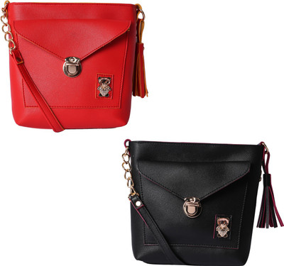 

Element Cart Women Casual, Evening/Party, Formal Red, Black PU Sling Bag, Black;red