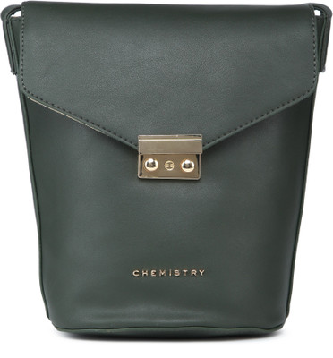 

Chemistry Women Casual Green PU Sling Bag