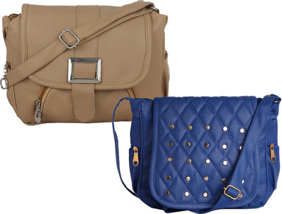

Element Cart Women Casual, Evening/Party, Formal Beige, Blue PU Sling Bag