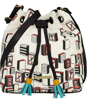 

FUNK FOR HIRE Women Casual White, Black Canvas, Leatherette Sling Bag, Black;white