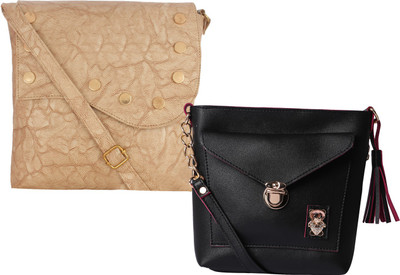 

Element Cart Women Casual, Evening/Party, Formal Beige, Black PU Sling Bag