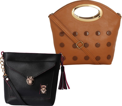 

Fillin Cart Women Casual, Evening/Party, Formal Brown, Black PU Sling Bag, Black;brown