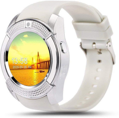 

IBS V8 Bluetooth with Built-in Sim card and memory card slot touch Compatible with Android IOS Mobiles Wrist Calling mobile WHITE Smartwatch(White Strap Free Size)