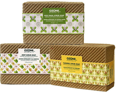 

Ozone Pack of 3 Scrub Soaps - Holy Basil, Mint & Turmeric Scrub Soap(375 g, Pack of 3)