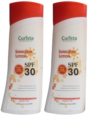 

Curista Naturals Sunscreen Body Lotion SPF 30+ With Aloe Vera & Almond Oil Extract 150 ml x 2 Combo Pack - SPF 30+ PA+(300 ml)