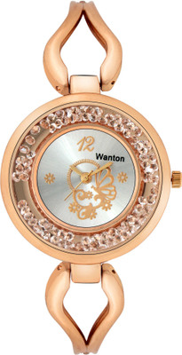 

WANTON k-32 rose gold moving diamonds butterfly in dial stylish bracelet strap design attractive beautiful and stylish women Watch - For Women