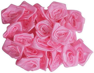 

AsianHobbyCrafts Satin and Tissue Ribbon Rose Flower, Pink (Pack of 24, size :25mm)