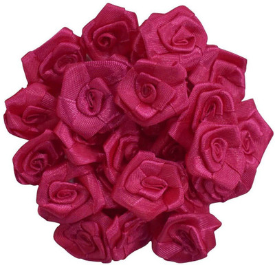 

AsianHobbyCrafts Crafts Satin and Tissue Ribbon Rose Flower, Maroon (Pack of 24, 25mm)