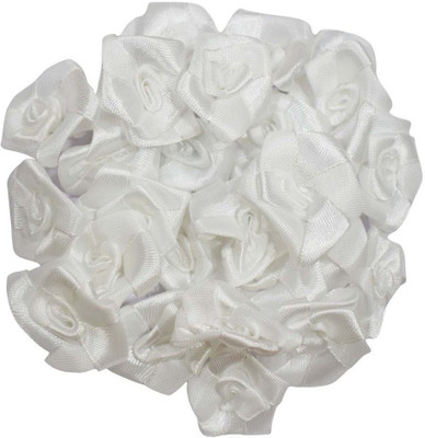 

AsianHobbyCrafts Satin and Tissue Ribbon Rose Flower, White (24 Pieces, 25mm)