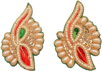 

Foppish Mart Traditional Green Red Pearl Work Patches/Motifs/ Embroidered badges