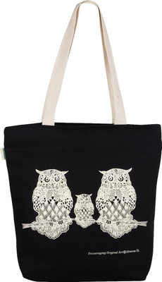 

allforasmile Cotton Canvas Reusable Ecofriendly Tote Bag | Animal Collection Owl | Original Art Multipurpose Bag(Black, 5 L)