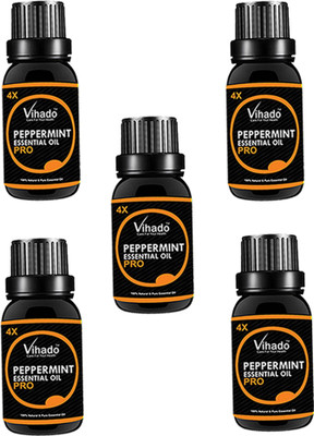 

VIHADO Peppermint Essential Oil 4X PRO 100% Pure Natural & Therapeutic Grade For Aromatherapy, Skin, Acne & Hair Growth (15 ML) (Pack of 5)(15 ml)