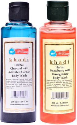 

Khadi Mart Charcoal with Activated Carbon Body Wash + Rose with Honey Body Wash - (Pack of 2) - 420 mL(420 ml, Pack of 2)