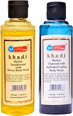

Khadi Mart Charcoal with Activated Carbon Body Wash + Sandal with Honey Body Wash - (Pack of 2) - 420 mL(420 ml, Pack of 2)