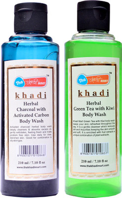 

Khadi Mart Green Tea Kiwi Body Wash + Charcoal with Activated Carbon Body Wash - (Pack of 2) - 420 mL(420 ml, Pack of 2)