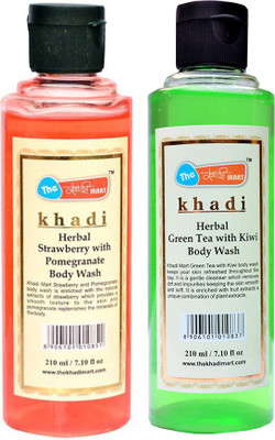 

Khadi Mart Strawberry with Pomegranate Body Wash + Green Tea Kiwi Body Wash - (Pack of 2) - 420 mL(420 ml, Pack of 2)
