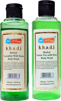 

Khadi Mart Cucumber with Neem Body Wash + Green Tea Kiwi Body Wash - (Pack of 2) - 420 mL(420 ml, Pack of 2)