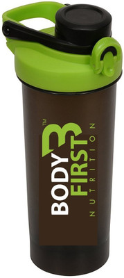 

BodyFirst Protein Shaker Bottle With Blending Ball and Dual Lock Push Button Technology 700 Shaker(Pack of 1, Black), Black & green
