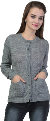 TAB91 Women Button Self Design Cardigan