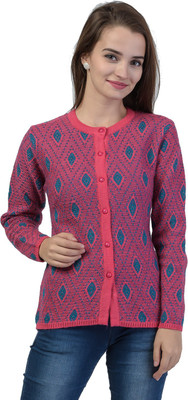 TAB91 Women Button Self Design Cardigan