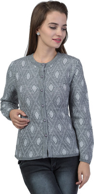 TAB91 Women Button Self Design Cardigan