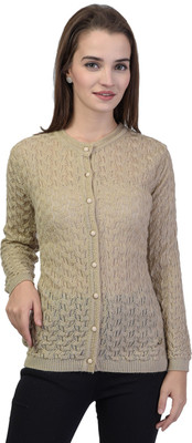 TAB91 Women Button Self Design Cardigan