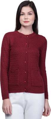 TAB91 Women Button Self Design Cardigan