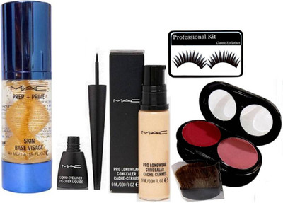 

professional kit eyelashes &Prime Skin Base Visage Primer & Concealer & LIquid Last Eyeliner & two Shade Blusher(Set of 5)