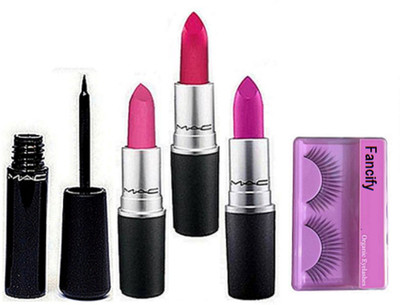 

Fancify Eyelashes,Mac matte finish lipstick& Liquid last Eyeliner(Set of 5)