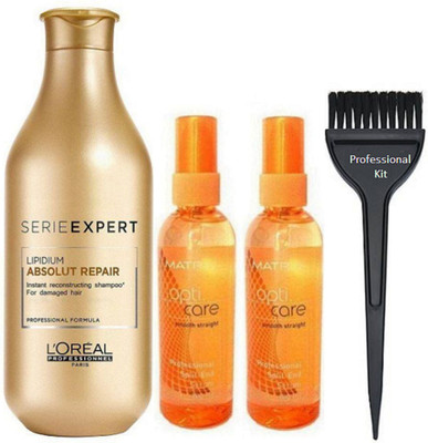 

PROFESSIONAL KIT hair brush & l'oreal paris serie expert lipidium absolut repair shampoo & matrix opti care hair serum (pack of 2)(Set of 4)