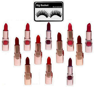 

big basket Eyelashes, 9 To 5 Lipstick Combo (Set of 12)(Set of 13)