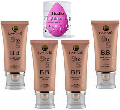 

studio Sponge puff With Lakme 9to5 BB Cream BB Bright Benefit Pack Of 4(Set of 5)