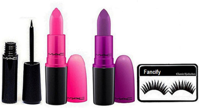 

Fancify Eyelashes, Mac Candy Yum Yum Lipstick, Heroine& Mac Liquid last Eyeliner(Set of 4)