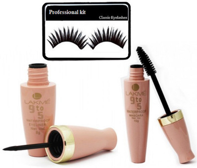

Professional kit eyelashes with lakme 9 to 5 water proof eyeliner & mascara(Set of 3)