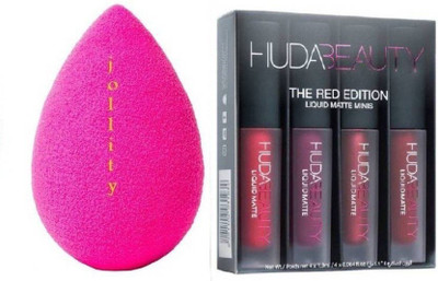 

jollity Blender Puff Sponge And Huda Beauty Red Edition Set of 4 Lipstick(Set of 2)