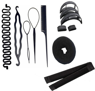 

JAMPAK Hair Accessories Combo Pack Bumpits, Puffs And Donuts, For Bun Maker Women pack of 12 pcs(Set of 12)