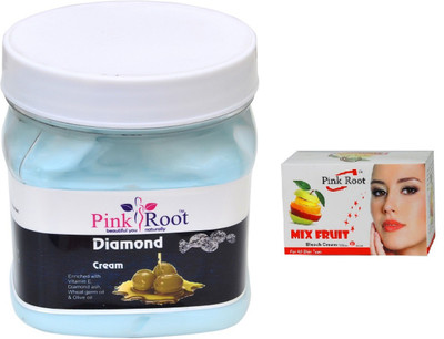 Pink Root DIAMOND CREAM 500ML WITH MIX FRUIT BLEACH 50G(Set of 2)