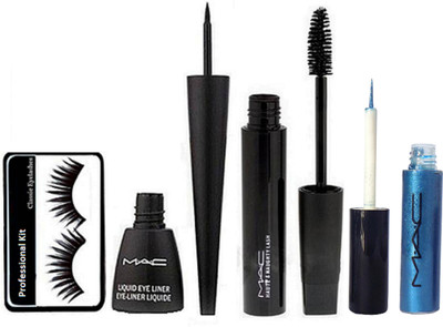 

Professional kit Eyelashes, Mac double effect Mascara, Liquid & Gliter Eyeliner(Set of 4)