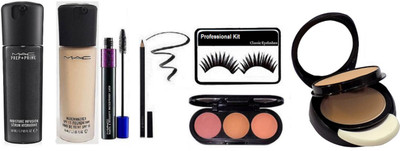 

Professional kit Eyelashes and Mac Pre+Primer Moisture Infusion Serum Hydratant and 3 Shade Blusher, Haute & Naughty Mascara, Studio Fix Compact, Pencil K, Match Master Foundation(Set of 7)