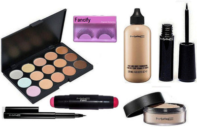 

Fancify 15 Shade Concealer Palette With Corrector Counter Stick, Face & Body Foundation, Loose Powder Compact, Pen Eyeliner With Liquid last Eyeliner(Set of 7)
